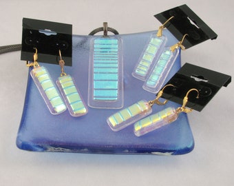Magical mystery fused dichroic glass pendant or earrings - color changing jewelry (3776-5305-5536-5537)