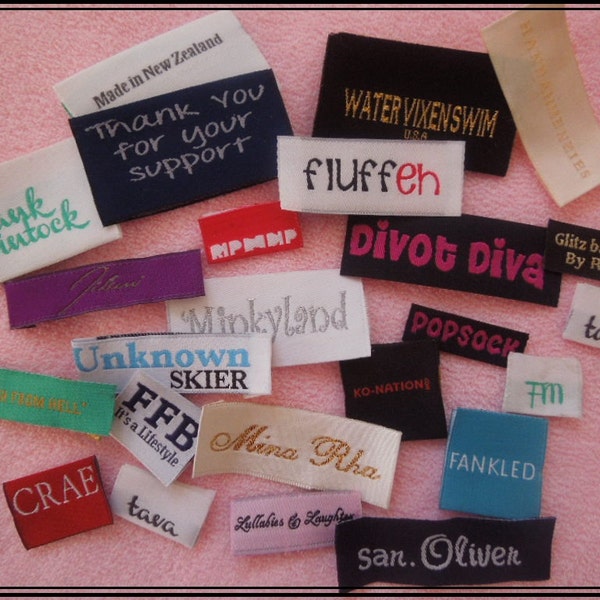 Sample in 3 days - 350 Custom TEXT ONLY Woven Labels for Boutique Clothing.