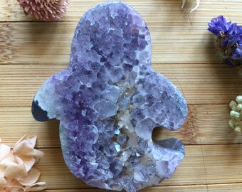 Carved Amethyst Crystal Ghost, Spooky Halloween Decor