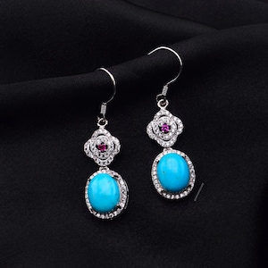 DAVIDHEESHEE Contemporary Designer Style Sterling Silver Handmade Dangle Earrings | Sleeping Beauty Turquoise Jewelry