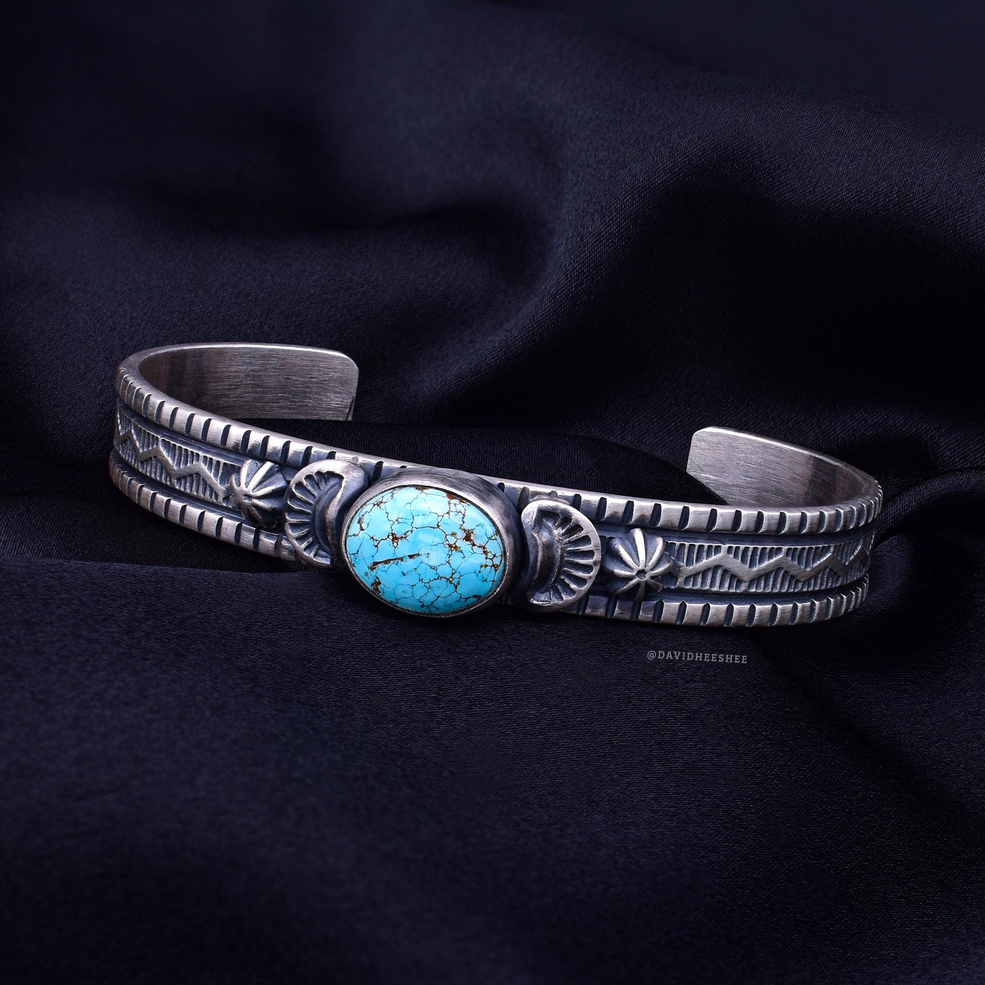 DAVIDHEESHEE Native American Navajo Turquoise Sterling Silver