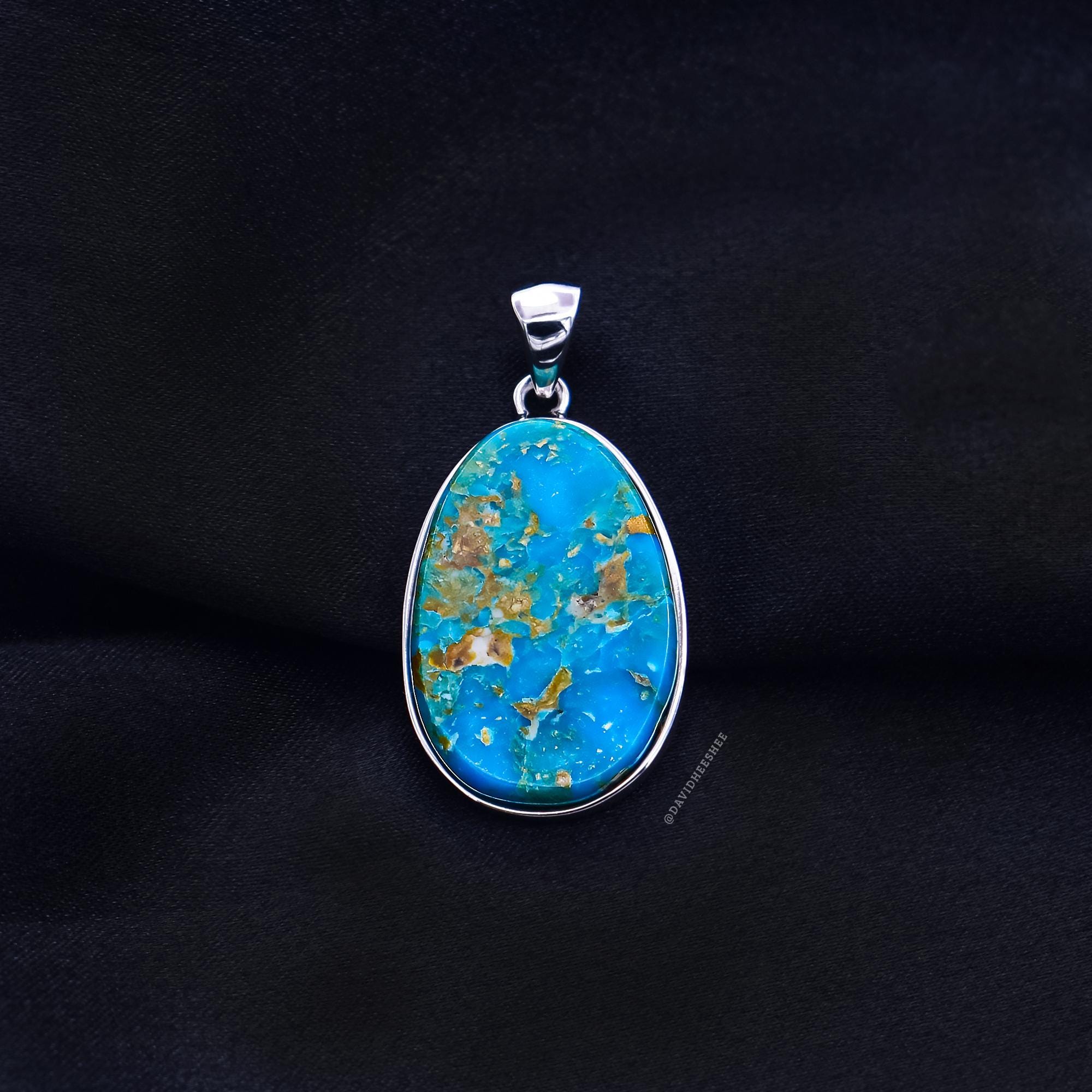 DAVIDHEESHEE Contemporary Minimalist Style Turquoise Sterling Silver Handmade Pendant Necklace |  Blue Gem Turquoise Jewelry