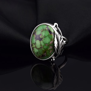 DAVIDHEESHEE /ringmaat 8,5/ hedendaagse art nouveau-stijl turquoise sterlingzilver handgemaakte statement ring | Bamboe bergturkoois