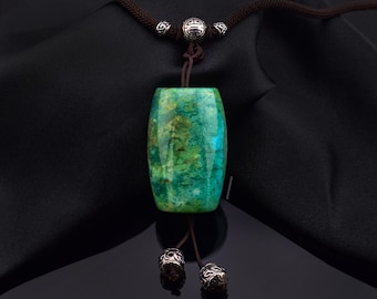 DAVIDHEESHEE Artisan Boho Style Turquoise Bold Statement Barrel Bead Cord Necklace | Royston Turquoise Jewelry