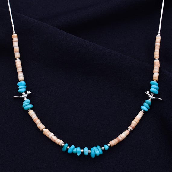 DAVIDHEESHEE Native American Navajo Turquoise Sterling Silver Handmade Dainty Necklace | Kingman Turquoise Jewelry
