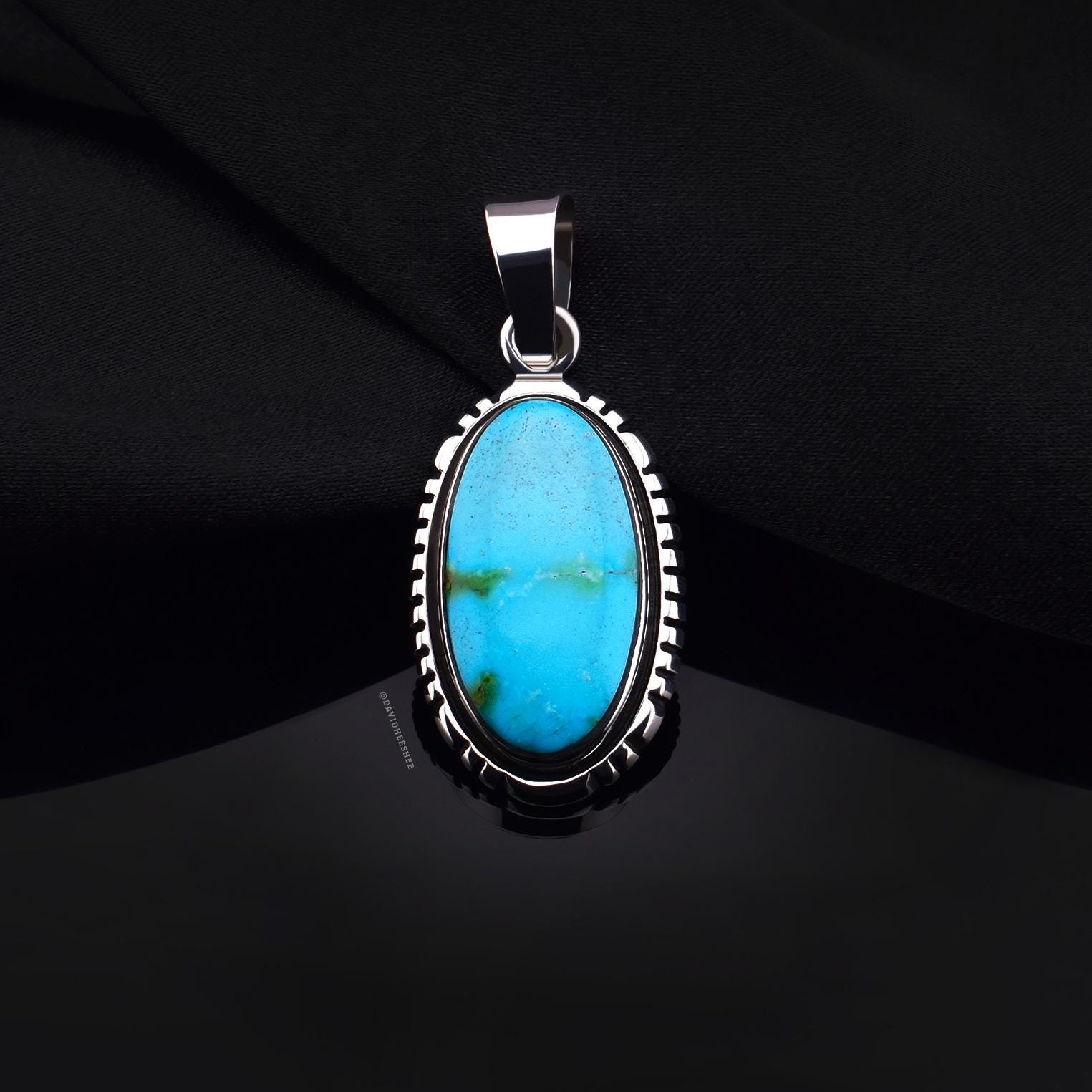 DAVIDHEESHEE Native American Navajo Turquoise Sterling Silver Handmade Pendant Necklace | Sonoran Gold Turquoise Jewelry