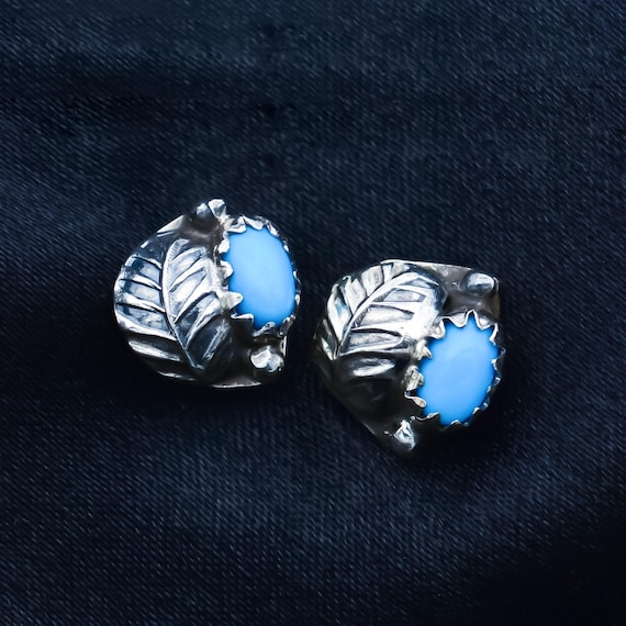 Feather Stud Earrings with Turquoise Inlay Sterling Silver - Made in the USA Feather Stud Earrings with Turquoise Inlay Sterling Silver - Made in the USA