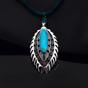 DAVIDHEESHEE Oriental Traditional Style Turquoise Sterling Silver Pendant Necklace | Kingman Turquoise Jewelry