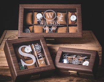 Personalized Wooden Watch Box for Boyfriend, Watch Holder for Men, Birthday Gift for Him, Fathers Day Gift, Anniversary Gift for Husband