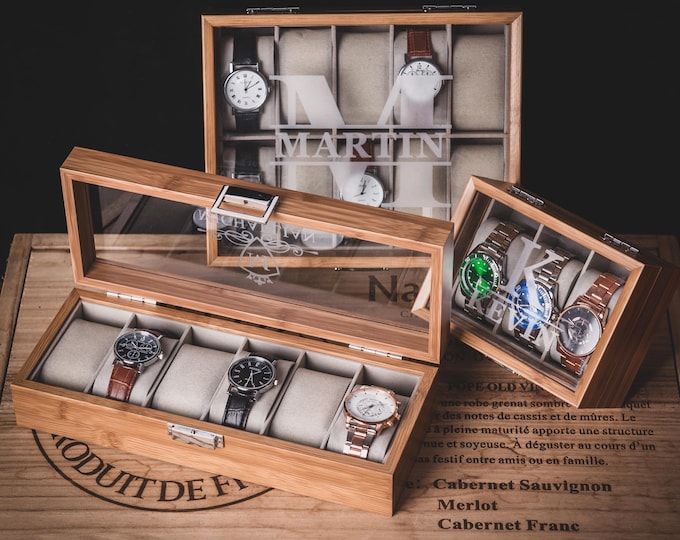 Personalized Wooden Watch Box, Engraved Watch Holder, Birthday Gift for Him, Fathers Day Gift, Boyfriend Gift, Anniversary Gift for Husband