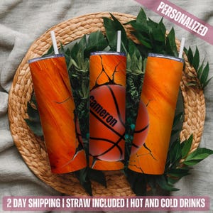 Personalized Basketball Tumbler with Lid: 20 oz Sports Gift
