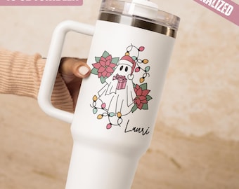 Personalized Ghost Christmas Tumbler, 40oz Straw Handle Cup