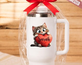 Vaso personalizado de 40 oz con aislamiento para amantes de los gatos, regalo personalizado con nombre