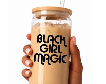 Vaso de cristal Black Girl Magic, taza de café helado Afro Queen, regalo de empoderamiento para personas de color.