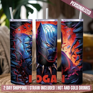Personalized Panther 20 oz Tumbler: Superhero Travel Cup