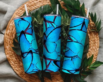 Juego de vasos Blue Butterfly: Vasos personalizados de acero inoxidable, regalo de Navidad