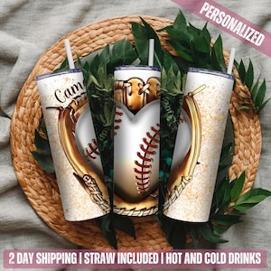 Personalized Baseball Tumbler: 20oz Insulated Stainless Steel Cup