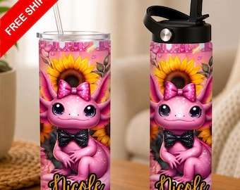Axolotl 20oz Tumbler, Cute Axolotl Gift, Pink Animal Cup, Personalized Tumbler