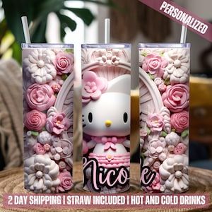 Vaso de gatito de 590 ml: regalo kawaii para ella / Bonito vaso de viaje rosa con pajita / Regalo de cumpleaños o del Día de la Madre