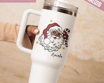 Gepersonaliseerde kerstmanbeker, 40oz kerstbeker met stro handvat