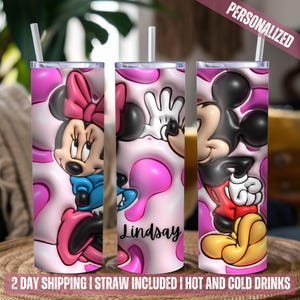 Personalized Pink Cartoon Tumbler with Lid: 20 oz Stainless Steel