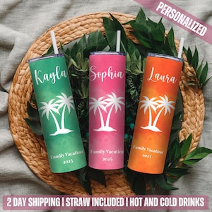 Personalized Vacation Tumbler, Family Vacation Cups, Beach Vacation Tumbler, 2025 Family Trip Gift, Bachelorette Trip, Girls Trip Tumbler