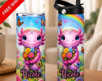 Axolotl 20oz Tumbler, Cute Axolotl Gift, Pink Animal Cup, Personalized Tumbler
