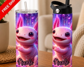 Axolotl 20oz Tumbler, Cute Axolotl Gift, Bubbles Cup, Personalized Tumbler