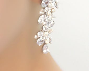 Rhinestone, Genuine Pearl and Crystal Bridal Earrings