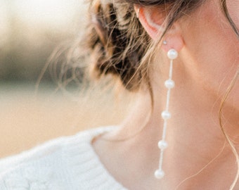 Long, Swingy, Freshwater Pearl Post Drop Bridal Earrings