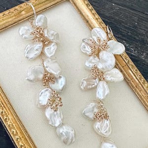 Keshi freshwater Pearl Hand Wired Wedding/Bridal/ Holiday Stud Drop Earrings