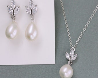Perlen Braut Schmuck Set: Strass Tropfen Kette und Ohrringe
