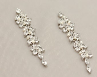 Boucles d'oreilles de mariée en strass, perles d'eau douce et cristaux