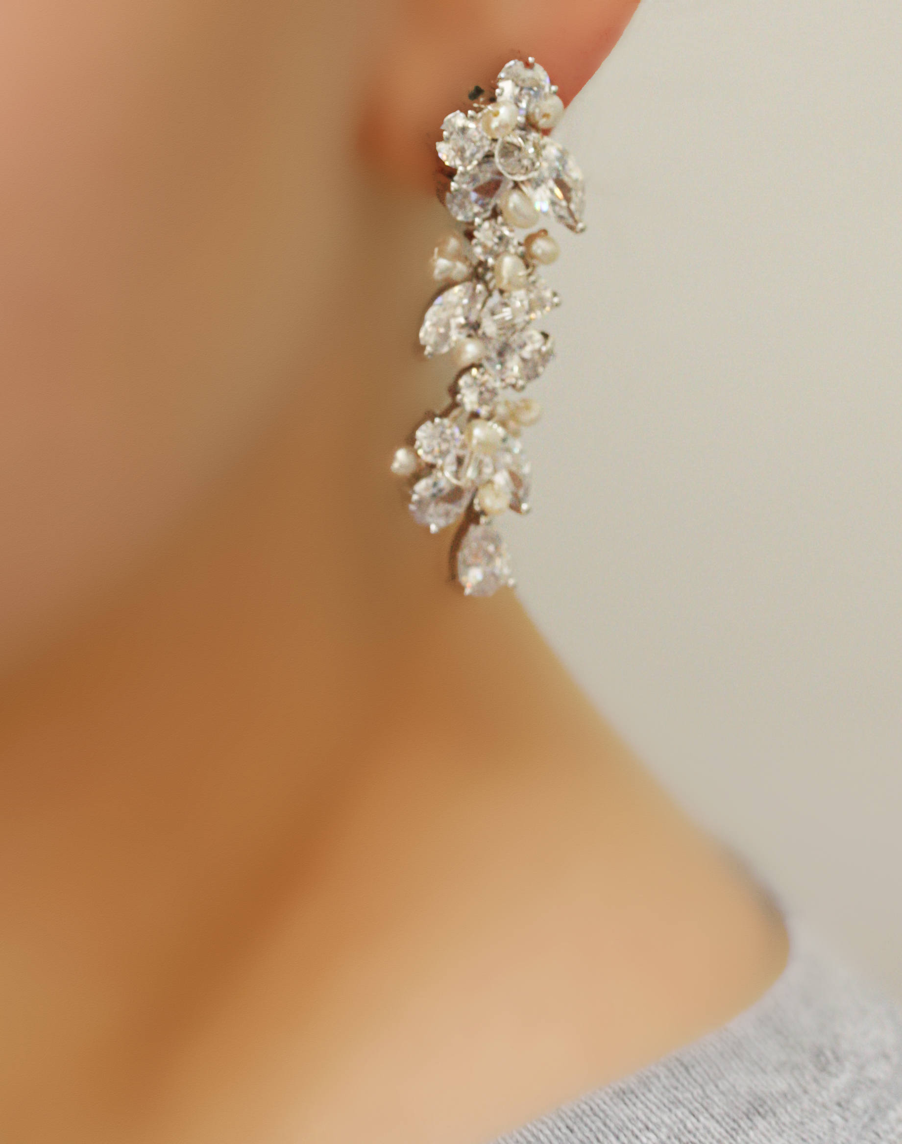 Rhinestone, Freshwater Pearl and Swarovski Crystal Bridal Earrings