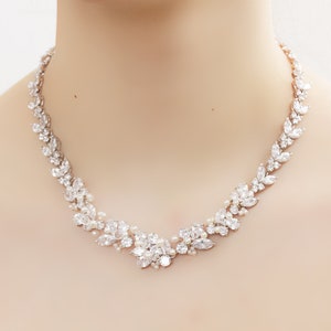 Bridal Statement Graduated Pearl, Crystal, and Cubic Zirconia Wedding Necklace