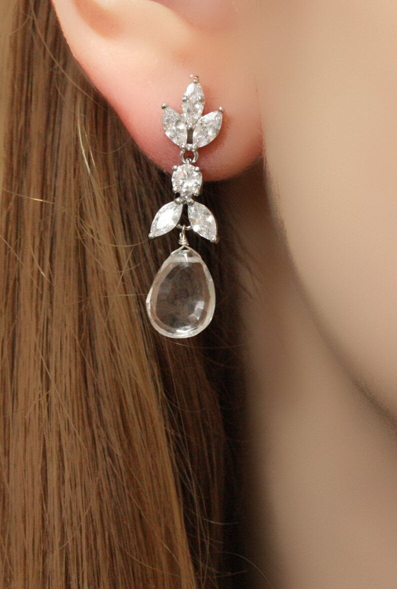 Crystal Quartz and Cubic Zirconia Dangle Bridal Earrings Etsy