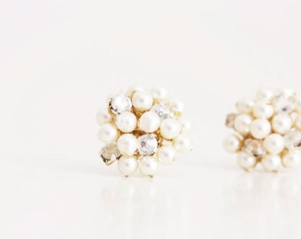 Bridesmaid Swarovski Pearl and Vintage Austrian Rhinestone Stud Earrings