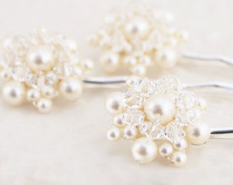 Wedding Bridal Bridesmaid Pearl and Crystal Hair Pin Accessories Set of three