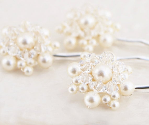Wedding Bridal Bridesmaid Pearl and Crystal Hair Pin | Etsy