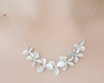 Bridesmaid Silver Orchid Flower Necklace