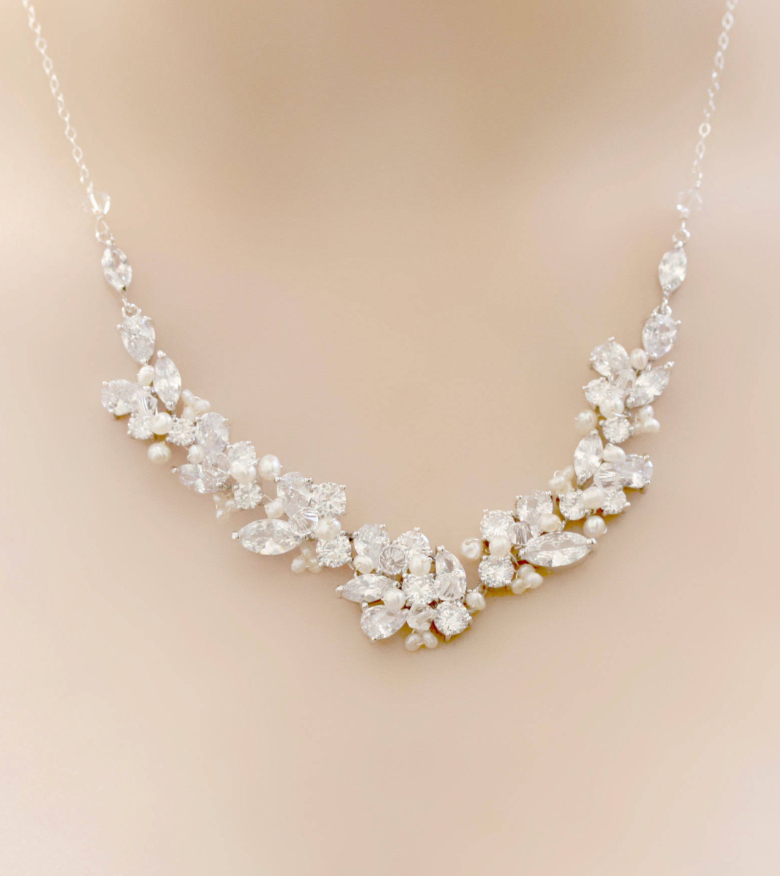 Bridal Silver Rhinestone, Freshwater Pearl, and Swarovski Crystal Wed…