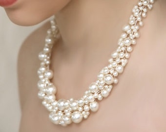 Swarovski-parelketting: ivoorkleurige bruidsstatementsieraden
