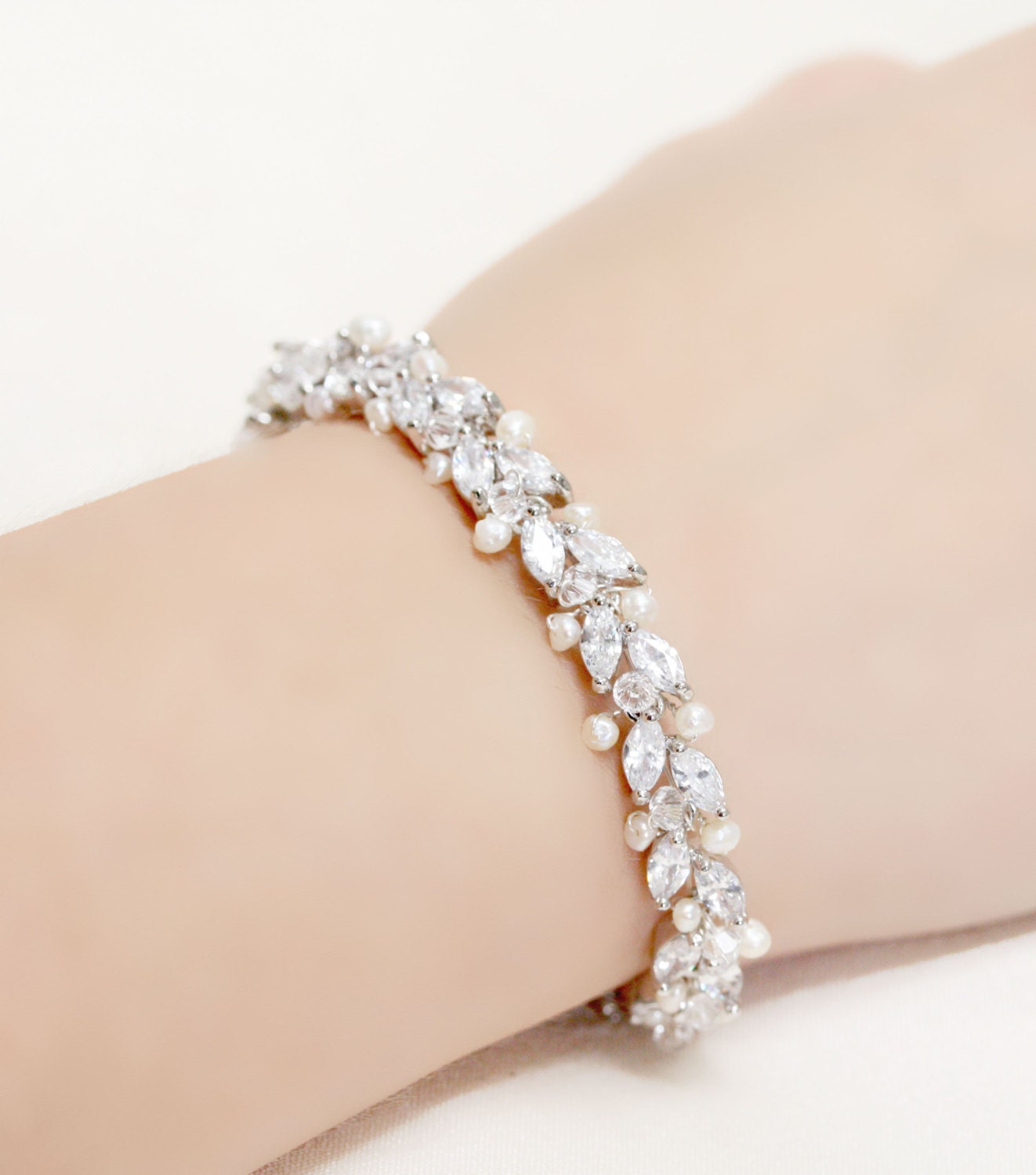 Thin Wedding Jewelry Rhinestone, Freshwater Pearl and Swarovski Cryst…