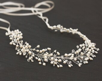 New Freshwater Pearl and Swarovski Crystal Full Bridal Headband, Crown, Halo Bridal Hair Accessories