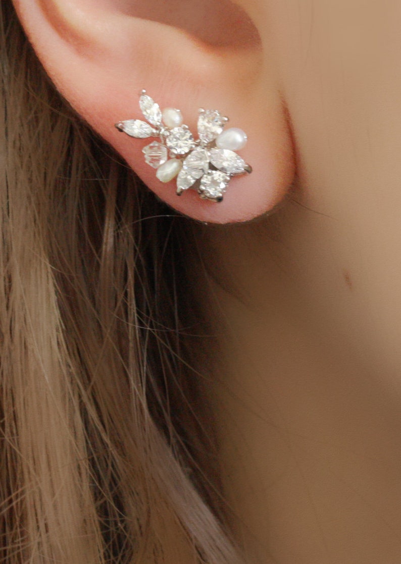 Muti Color Cz Pave Süßwasser Weiße Münze Perle Ohrstecker Schmuck