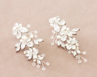 Statement Rhinestone, Genuine Pearl and Crystal Wedding Earrings for Brides