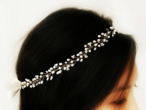 Boho Bridal Freshwater Pearl Hair Vine, Halo Headpiece, Crown Bridal …