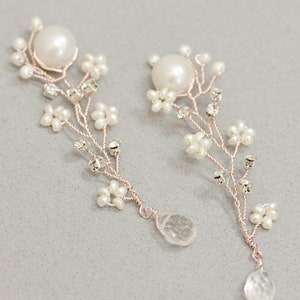 Delicate Rose Gold, Freshwater Pearl and Crystal Wedding Necklace image 4