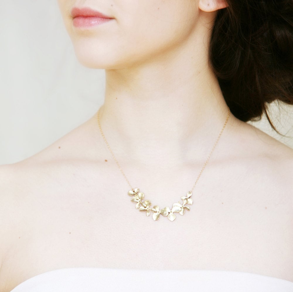 Bridesmaid Bridal Gold Orchid Flower Necklace