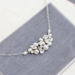 Alexa Tiny Freshwater Pearl and Rhinestone Cluster Necklace